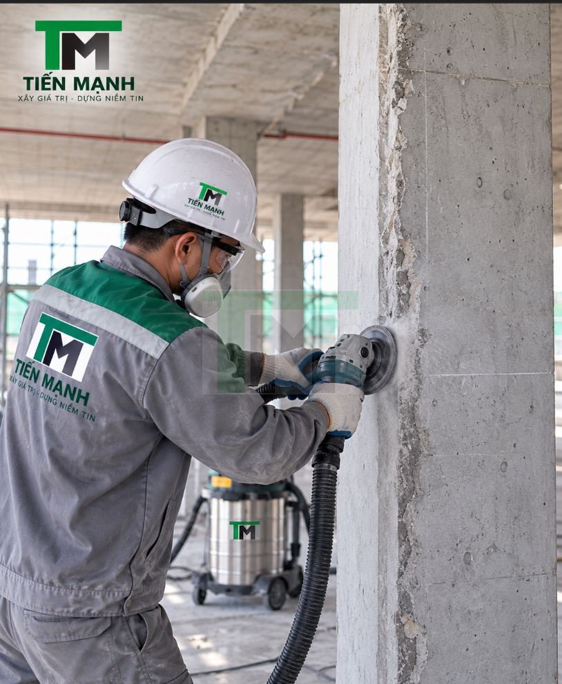 Mài bavia để thi công sơn bả 0986015430 3 Mài bavia cột