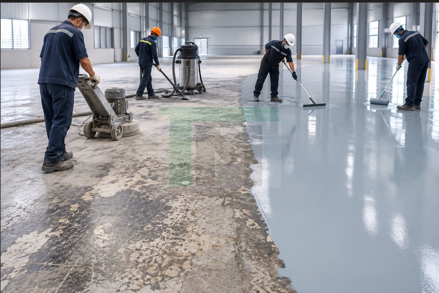 Sơn epoxy nền cũ xử lý và cải tạo nền cũ trước khi thi công 2 sơn epoxy nền cũ